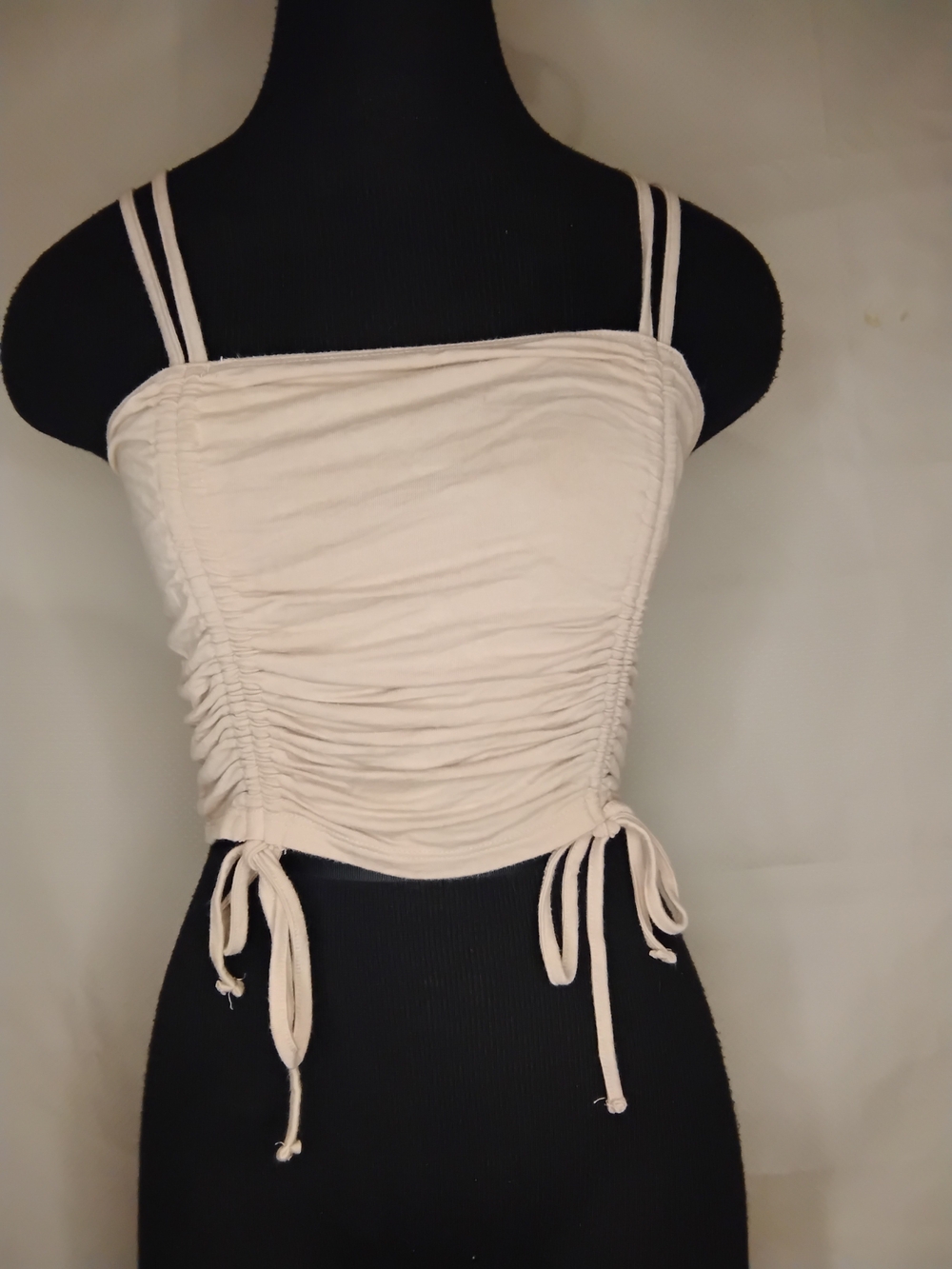 Garage Ruched Double-Strap Crop Top in Cream